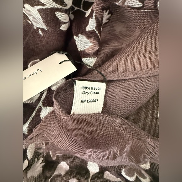 Vera Bradley Floral Scarf in Brown and White with fringe - Picture 3 of 10